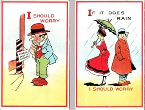 2~Comic Postcards I SHOULD WORRY Closed Barber Shop~No Umbrella/If It Does Rain - Picture 1 of 5