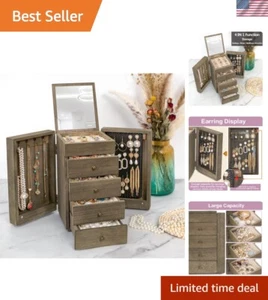 Joyero grande vintage con 4 cajones y espejo - Diseño de madera gris envejecida - Imagen 1 de 10