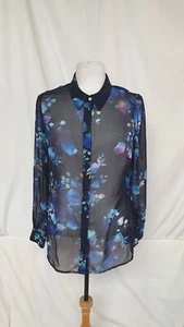 Ladies Shirt, Monsoon, Black, Floral, UK 10, EU 38, 38" Bust, 26" Length 6123 - Picture 1 of 6