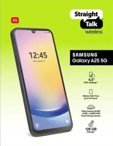 New Sealed Samsung Galaxy A25 128GB 5G Smartphone 50MP (Black) For Straight Talk - Afbeelding 1 van 7
