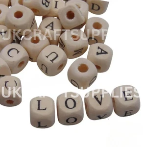 10mm Natural Wood Alphabet Mixed Letter Cube Wooden Beads Craft UK - Picture 1 of 1