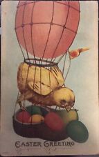 Easter Greetings Chick In An Egg Hot Air Balloon Antique Postcard
