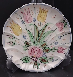 Plate Southern Potteries Blue Ridge  "Nova Rose" Bon Bon  Scalloped Edge  Tulips - Picture 1 of 3