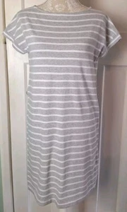 Hobbs Pale Grey Striped Short Sleeve Cotton Jersey Tunic Tshirt - Size 8 - Picture 1 of 4