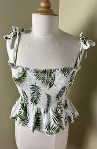 H&M Women's Halter Sleeveless Blouse Top White Green Size M - Picture 1 of 12