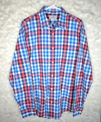 Jack Spade Mens Large Long Sleeve Button Down Shirt Plaid Woven Red Blue - Image 1 of 4