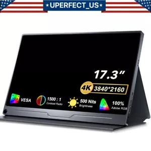 4k Portable Monitor, 17.3'' 100% Adobe for Laptop PC Phone Raspberry Pi Xbox PS6 - Picture 1 of 7