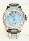 King Master Men's CZ Stone Stainless Steel Bue Dial Watch