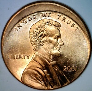 2001 ERROR OFF CENTER Lincoln Cent NICE CH BU + RED O/C Coin FREE SHIP - Picture 1 of 2