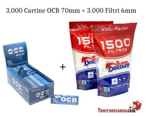 3.000 Cartine OCB Blue 70mm + 3.000 Filtri 6mm - Foto 1 di 5