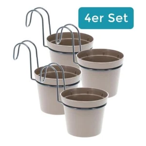 4 x Hängetopf Blumen Pflanz Topf Kunststoff Wand mit Metall Haken Halterung Set - Bild 1 von 6
