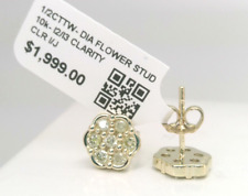 $2000 1/2CTTW CT CERTIFIED Diamond HALO FLOWER Stud Earrings SOLID YELLOW Gold