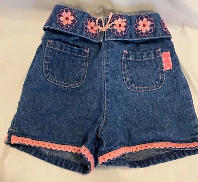 Kids Headquarters Girl Floral Embroidered Jean SHORTS-5-Cotton Blend-ElasticBack - Image 1 of 4