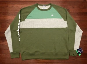 NEW CHAMPION SWEATSHIRT MENS XL CREWNECK GREEN GRAY WHITE SLEEVE PRINT NWT - Picture 1 of 7