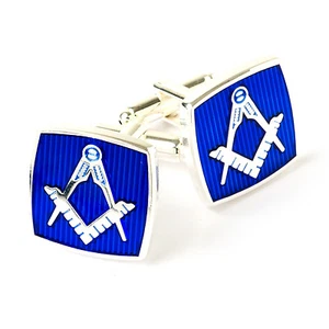 Freemasons 925 Silver Plated cufflinks Blue Black Enamel Masons Gift Regalia - Picture 1 of 4
