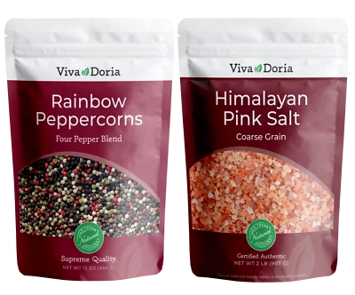 Viva Doria Rainbow Peppercorn, 12 oz - Himalayan Pink Salt Coarse Grain, 2 lb