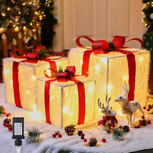 Christmas Decorations Lighted Gift Boxes Set of 3, Foldable 12" 10" 8" Xmas Gift - Picture 1 of 6