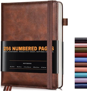 Lined Journal Notebook for Women Men, 256 Numbered Pages Hardcover Leather Journ - Picture 1 of 7