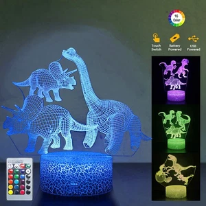 3D LED Nachtlicht Dinosaurier Tischlampe 16 Farbwechsel Lampe Kinder Geschenk DE - Bild 1 von 16
