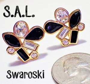Signierte SAL Swarovski schwarz/weiß Marquise, Baguette, runde Kristall Clip Ohrringe - Bild 1 von 3
