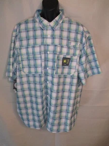 Realtree UPF50 Polyester Button Down Short Sleeve Green Plaid Fishing Shirt NEW - Picture 1 of 3