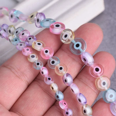 1 Strand 35cm Mixed Eye Flat Round 6/8/10mm Handmade Millefiori Glass Beads - Image 1 of 4