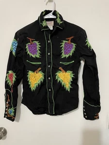 Camicia western vintage Rockmount Ranch Wear con strass ricamati e bottoni a pressione XS - Foto 1 di 15