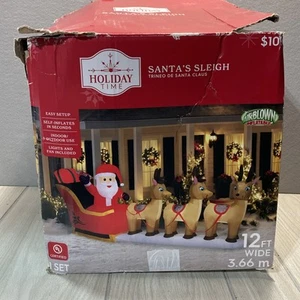 Holiday Time Santas Sleigh with Reindeer 12 ft Christmas Inflatable Yard Display - Picture 1 of 6