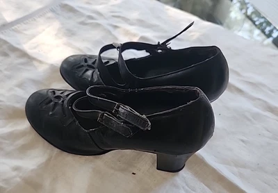 Great Pair Black Leather High Heeled Shoes  1920s/1930s Buckle Closure - Image 1 of 4
