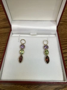 14 Karat Gold Ohrring Verlängerer mit 3 schönen Edelsteinen - Bild 1 von 2