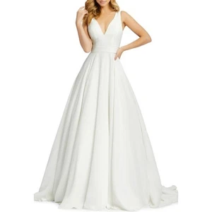 Abito da ballo Ieena Macduggal in chiffon senza maniche abito da sposa bianco 6 NUOVO - Foto 1 di 12