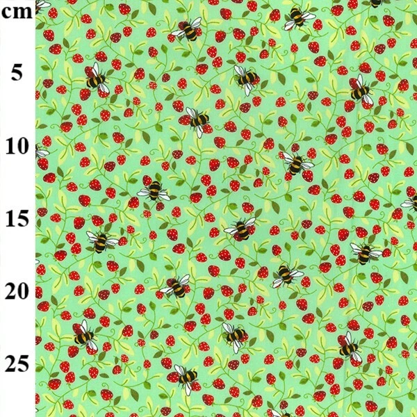 Bee's Strawberry 100% Cotton Poplin Rose & Hubble Dress Fabric 45" PASTLE GREEN - Image 1 of 1