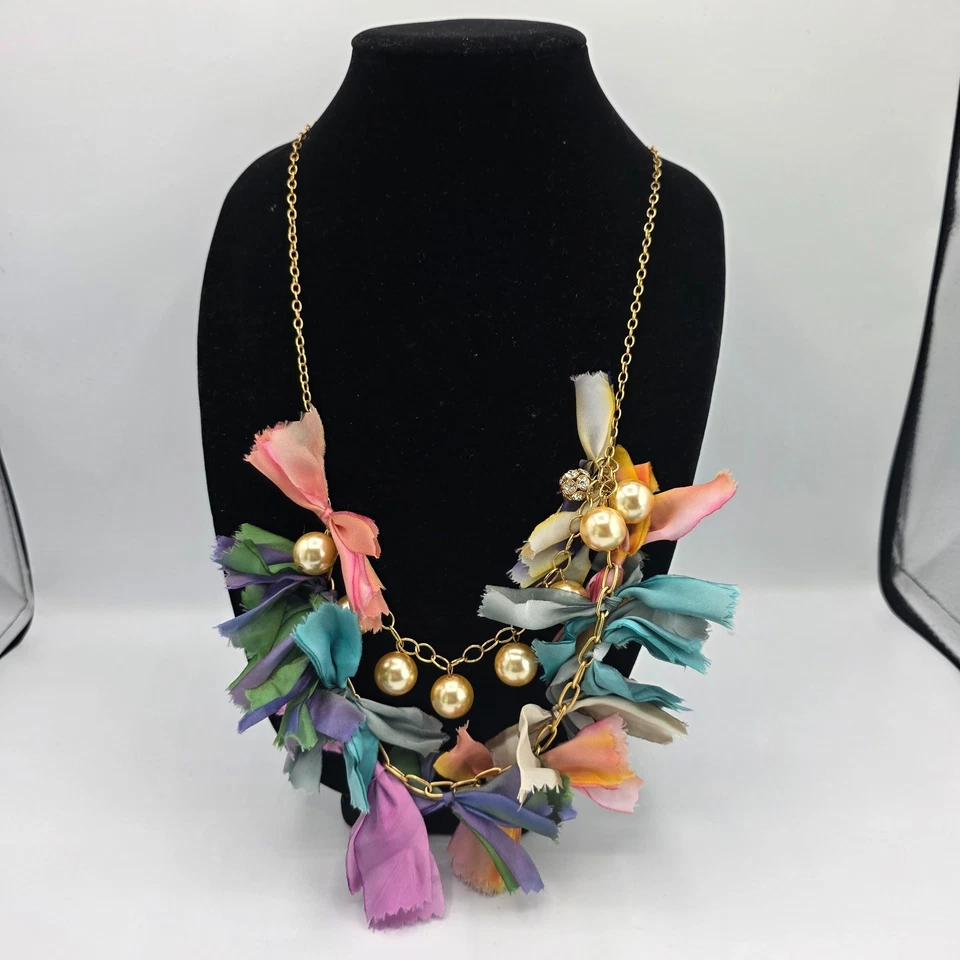 Lenora Dama Mujer 2 Hilos Cadena Collar Tono Dorado Multicolor Tela Perla 37" Foto 1 de 4