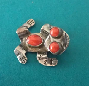 Vintage Navajo Frosch Koralle Sterlingsilber Anhänger - Bild 1 von 8