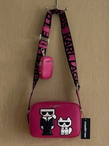 KARL LAGERFELD PARIS Maybelle Camera Crossbody Bag and Coin Purse Fuchsia - Picture 1 of 6