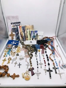 Mix Of Religious Vintage Rosary Pendant Pin Etc. Lot - Picture 1 of 9