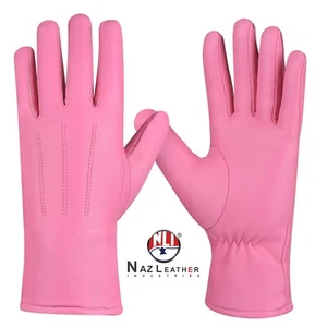 Ladies Genuine Sheepskin Leather Warm Winter Fashion Gloves Pink - Picture 1 of 4