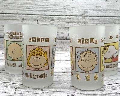 Peanuts Snoopy and Friends Small Frosted Glass Tumblers 4"T- Knott's Berry Farms - Image 1 of 4