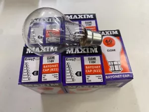 5x 60w Light Bulbs 110V Bayonet Cap GLS Clear B22 BC Maxim NOT FOR HOUSEHOLD - Picture 1 of 24