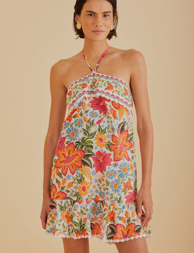 NUOVO Farm Rio Off white Bloom Garden Mini Abito Taglia XL #EP157