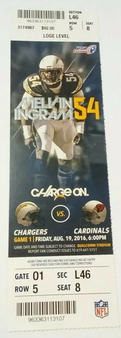 2016 Arizona Cardinals San Diego Chargers NFL Football Ticket Los Angeles Cover