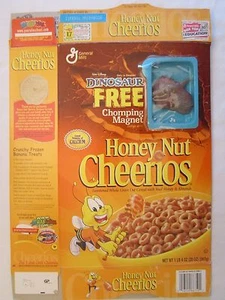 Cereal Box 2000 Honey Nut Cheerios DINOSAUR Chomping Magnet CARNOTAUR 20 oz - Picture 1 of 3