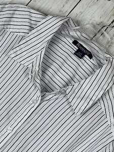 Roaman’s Shirt 22W Button Down Stripe Cotton Blend Shirt Black White Collared - Picture 1 of 12