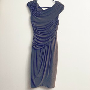 Adrianna Papell Floral Ruched Draped Cocktail Evening Dress Tulip Hem Sz 6 Brown