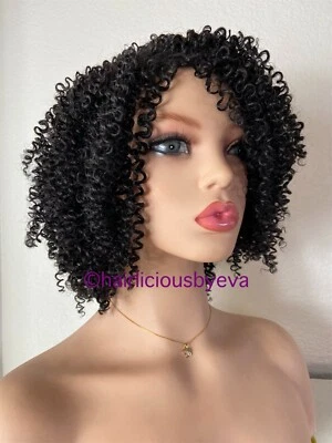 Black Wig Kinky Curly Afro Side Part Short - Image 1 of 4