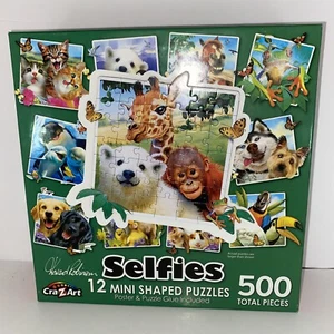 Cra-Z-Art 500 Piece Jigsaw Puzzle ANIMAL SELFIES 12 mini shapes w/ poster & glue - Picture 1 of 4