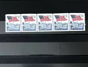 #2609 Plate #2 Flag over Whitehouse 29¢ Plate # Coil Strip of 5 Stamps PNC5 - Picture 1 of 2