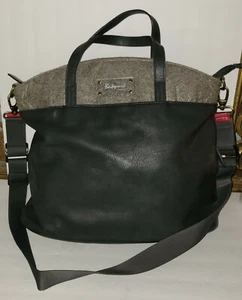 BABYMEL LONDON gray Faux Leather Wool felt shoulder strap Diaper Bag Baby tote - Picture 1 of 9