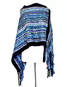 Poncho Estilo Coyoacán Talla Única Multicolor Acrílico Tejido Suave Flecos de Tweed Nuevo con Etiquetas - Imagen 1 de 6