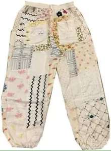 White Patchwork Harem Pants, Boho Hippie Harem Pants, Wide Leg Yoga Trousers - Picture 1 of 7